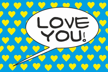 Love You! Blue-Yellow POP (Paint On Print) Art