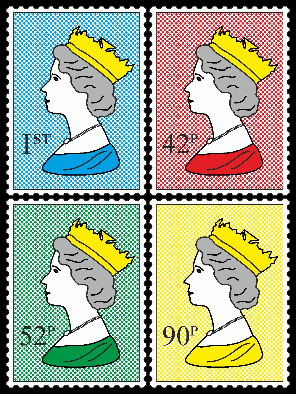 Royal Stamp Queen Four Colour Dots Quartett One Pop Paint On Print Art